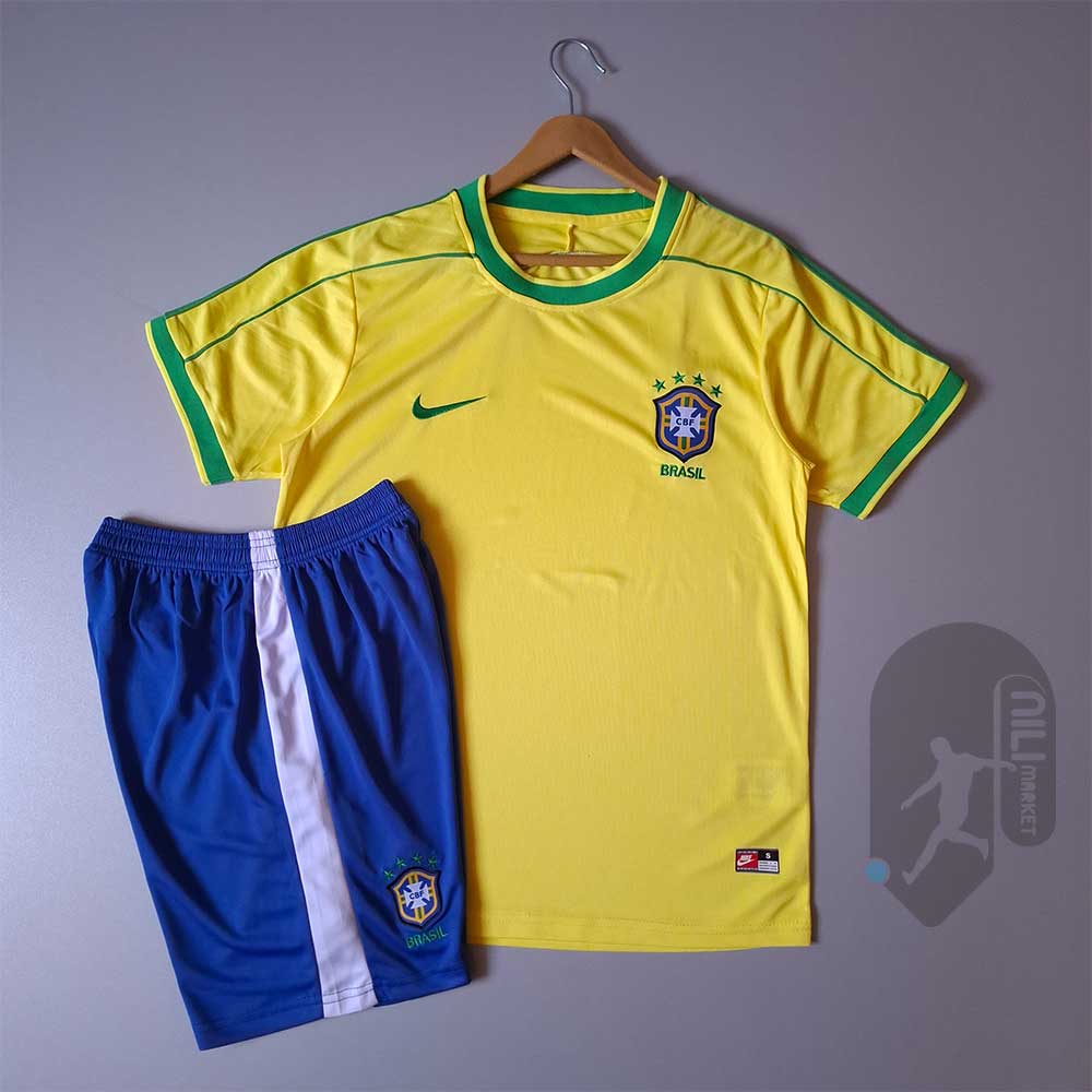 لباس کلاسیک بزریل (ورژن هوادار - سال 1998) به همراه شورت ورزشی