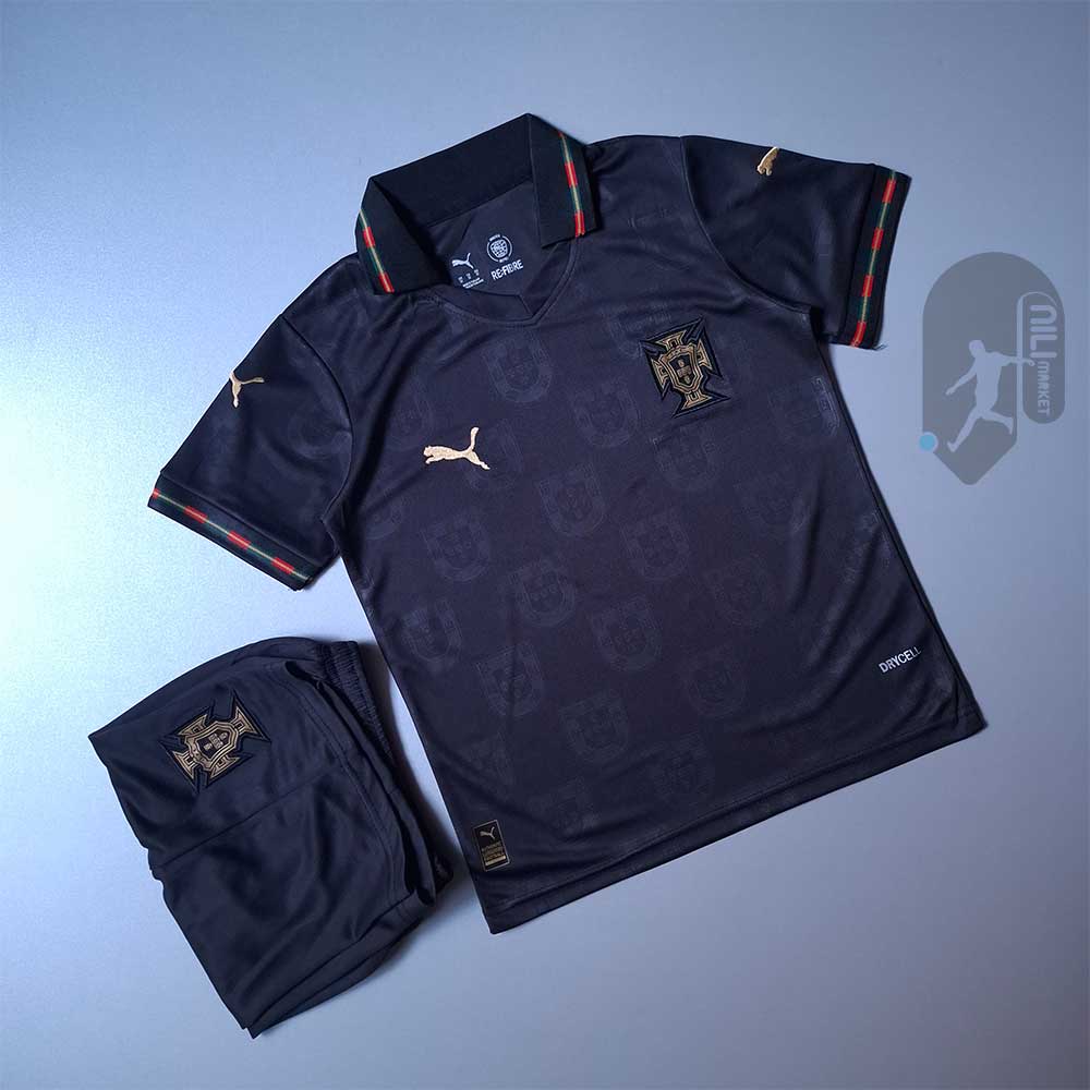 لباس بچگانه پرتغال طرح ویژه مشکی (سال 2025) همراه با شورت ورزشی