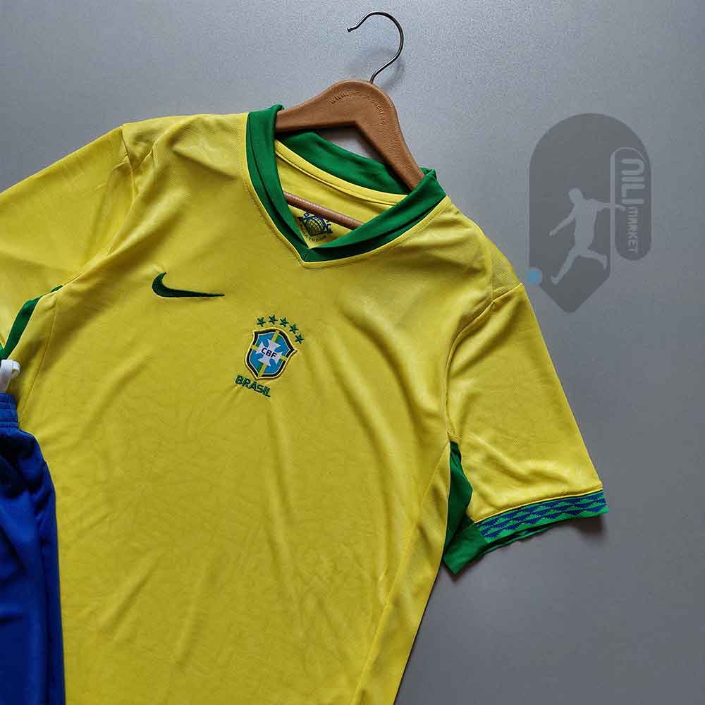 لباس اول برزیل ( ورژن هوادار  -  سال 2024) به همراه شورت ورزشی