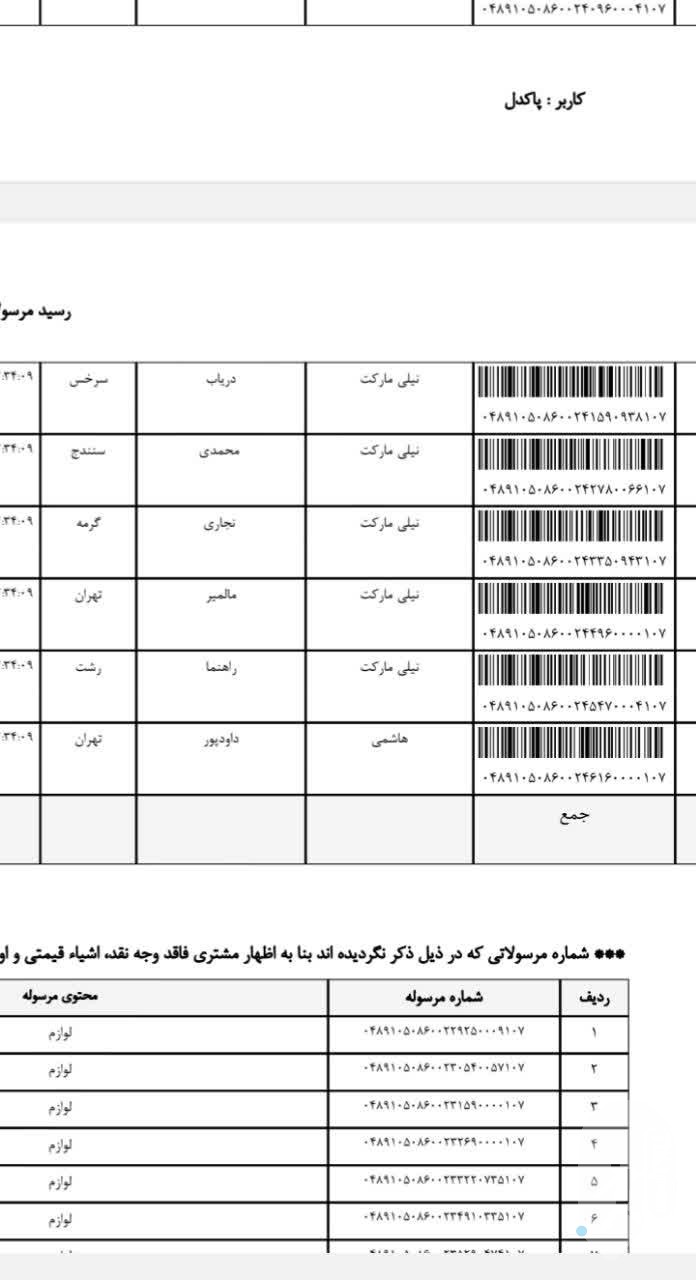 مرسولات 24 خرداد